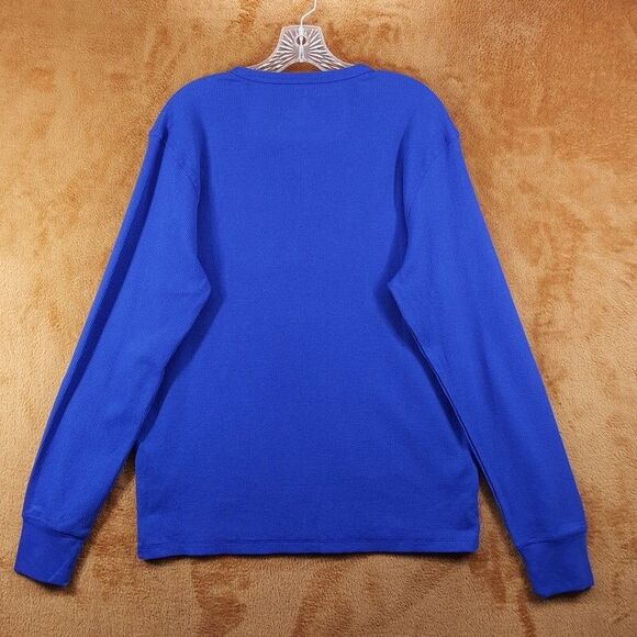 TOMMY HILFIGER Shirt Mens Medium Blue Pullover Logo Thermal Waffle Knit - Picture 4 of 7